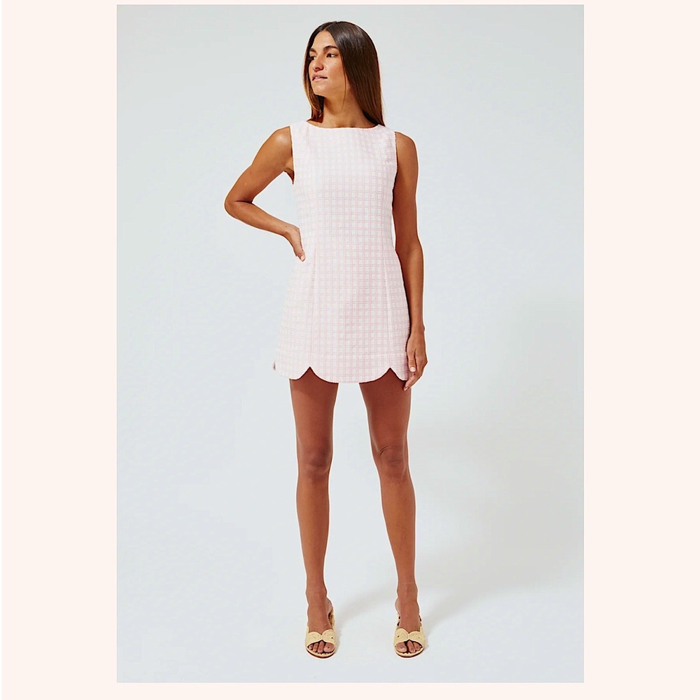 Lisa Marie Fernandez Scallop Mini Dress in boucle cotton